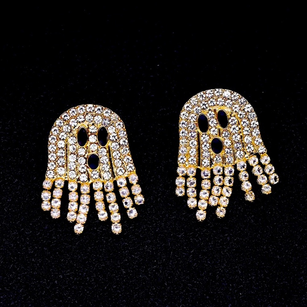 New Cute Halloween Ghost Stud Earrings Encrusted Crystal Sparkling Jewelry